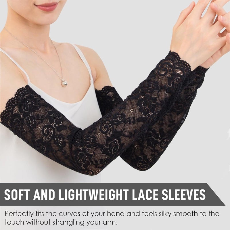 RainFlowwer Lace Arm Sleeves For Women Wedding Sleeve, Floral Long Fingerless Lace Gloves for Bridal Party Prom Costume - Image 5